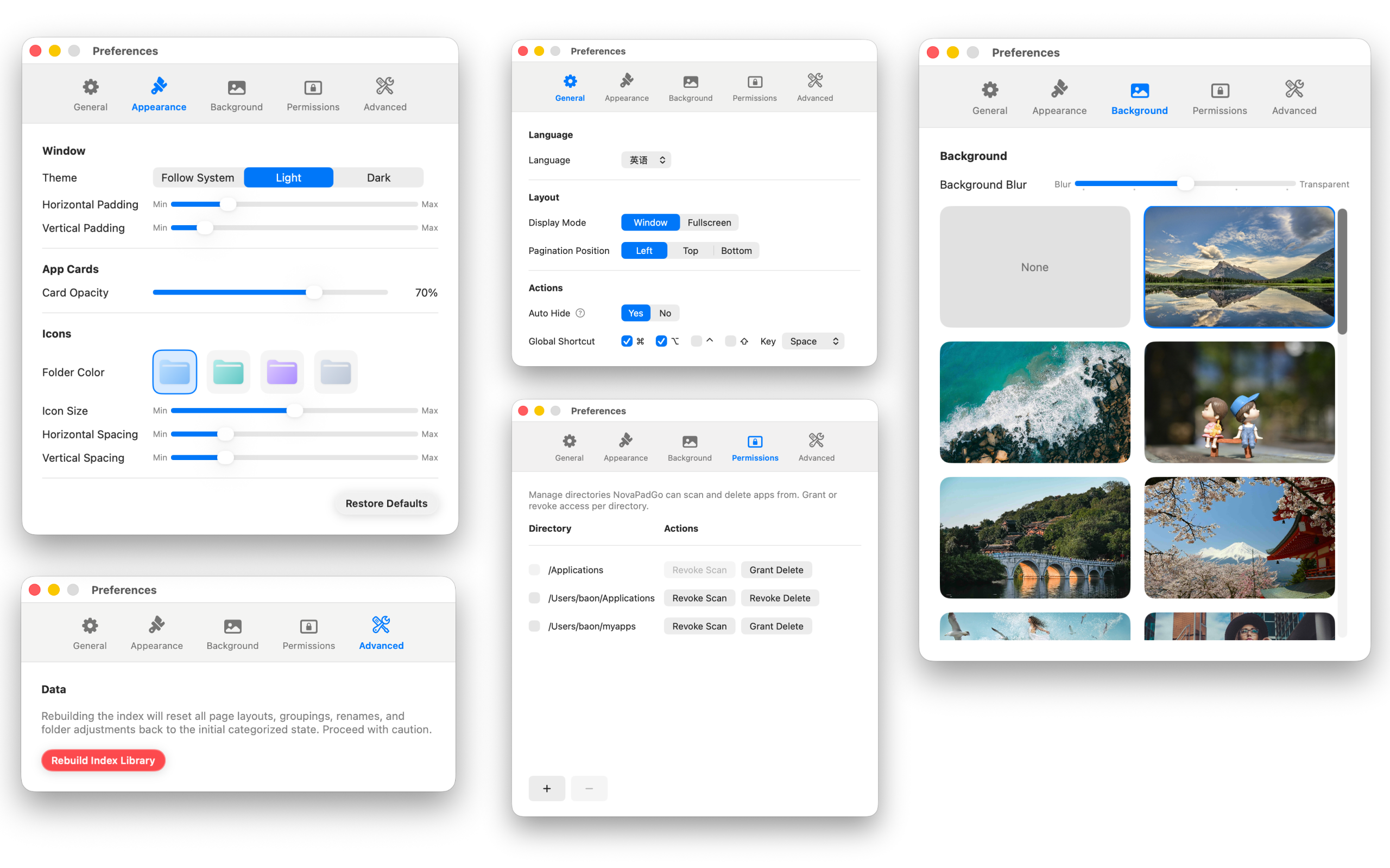 NovaPadGo preferences interface